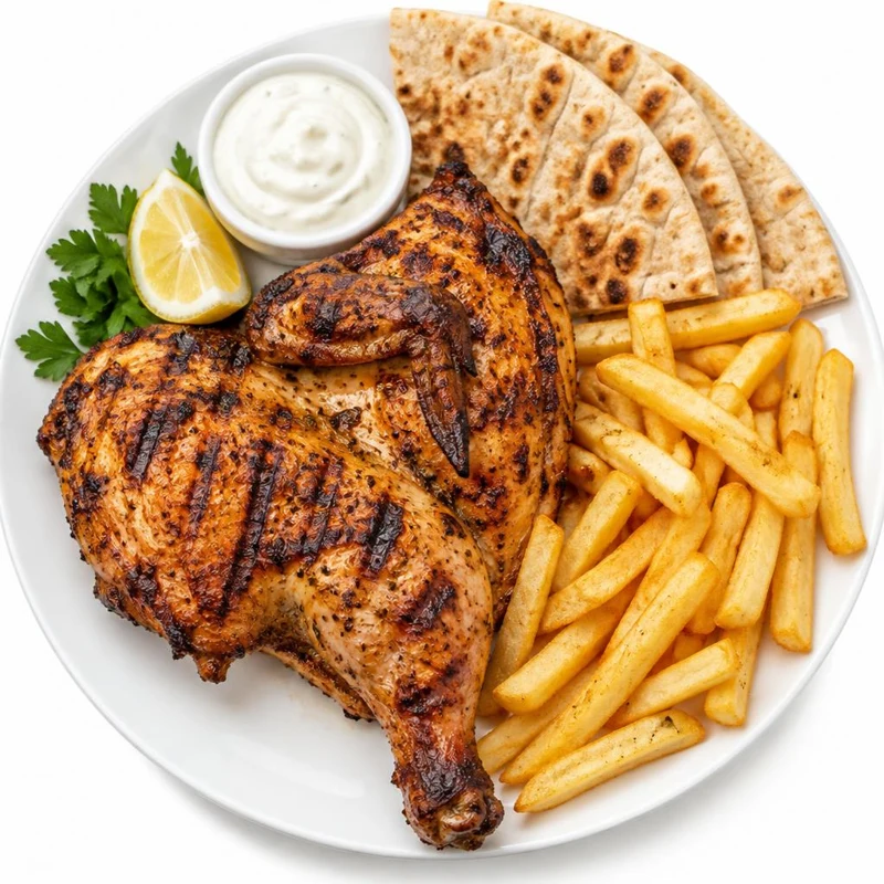 نصف دجاجة مشوية على الفحم